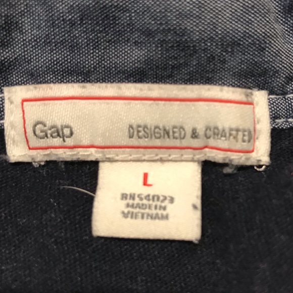 GAP button up tunic, navy blue knit with chambray - Picture 4 of 8